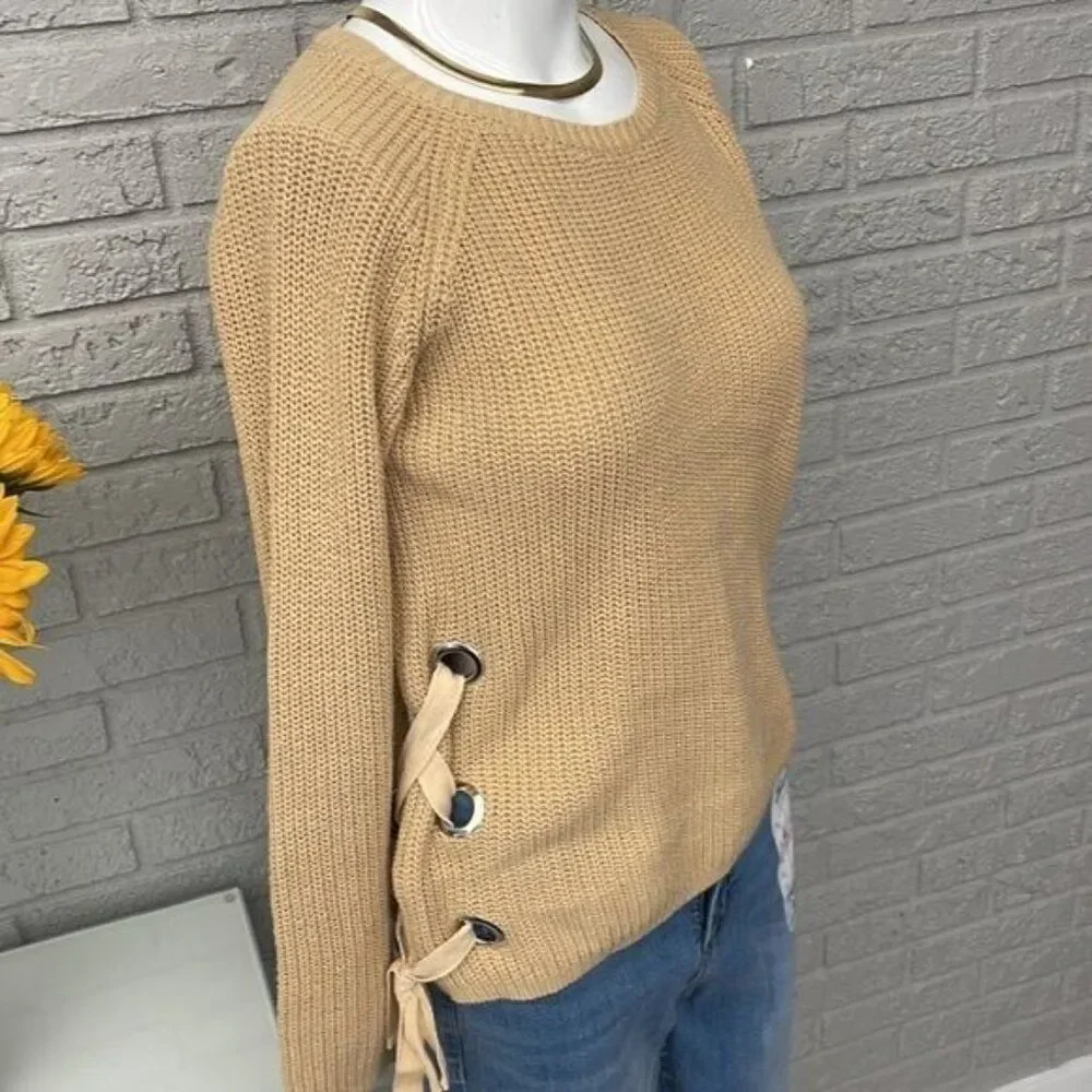 Sheryl Crow Women Tan Sweater With Side Tie Detail Sweater Size S